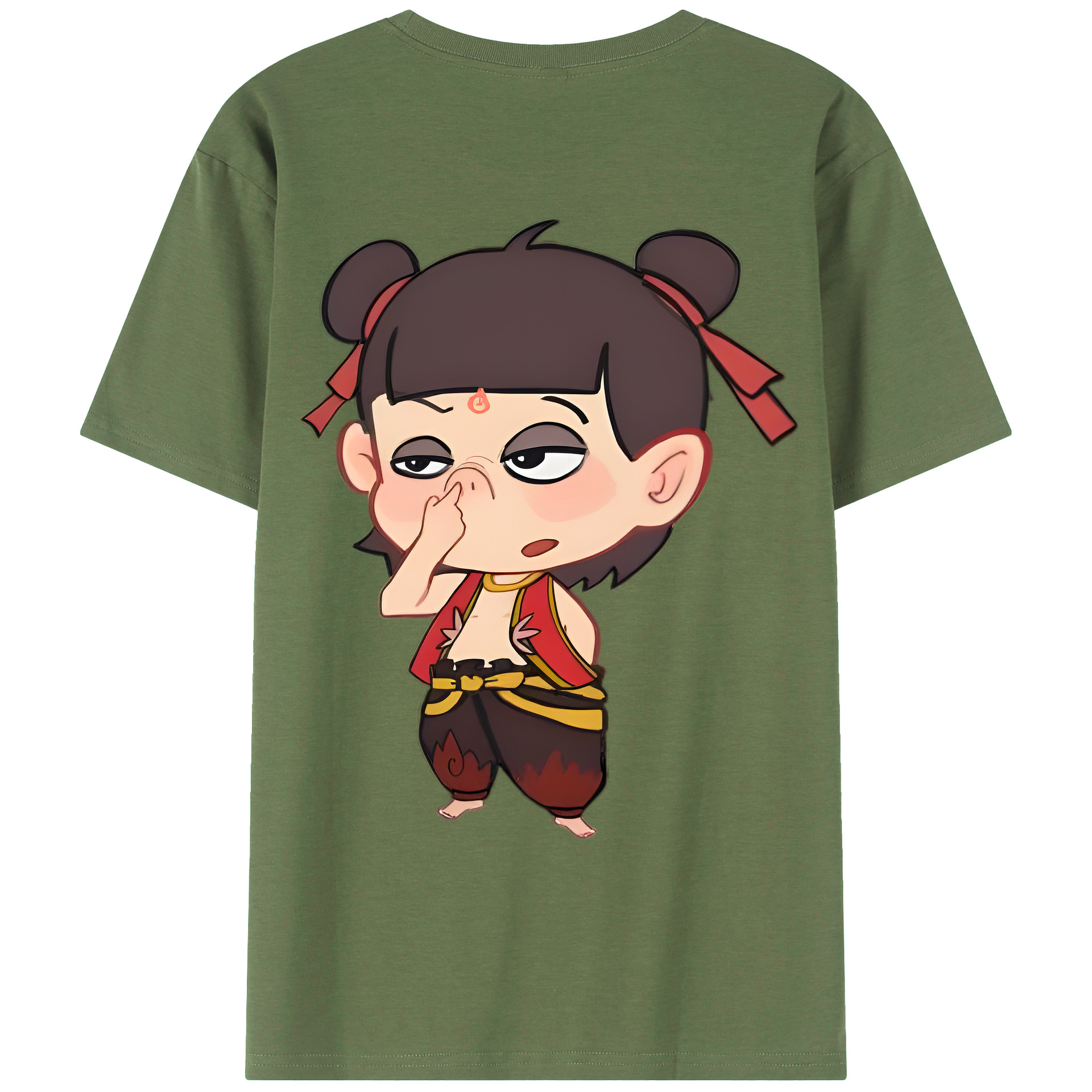 （画像用） Ne Zha 2 ナタ 魔童の大暴れ 綿100％ メンズ半袖Tシャツ（バックプリント） 通気性